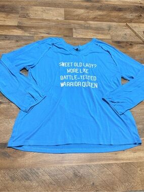 Cozy Warrior Graphic Long Sleeve Top Blue Size XL